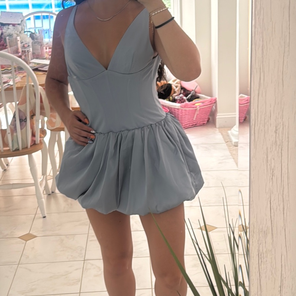 Oh Polly Sky Blue Satin Gown - Picture 4 of 4
